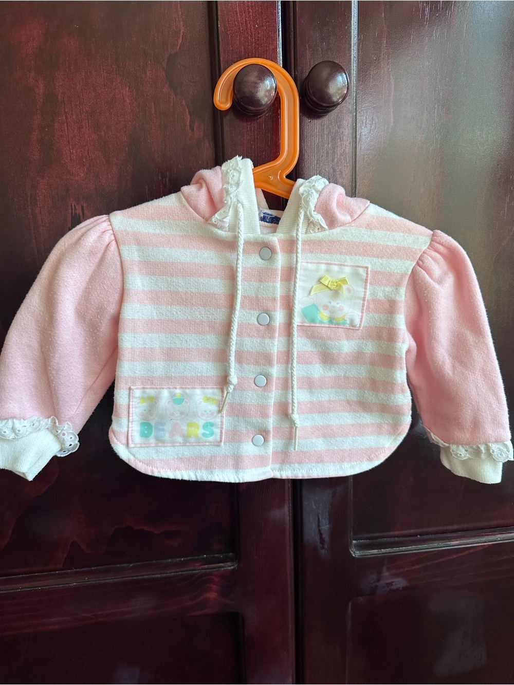 Vintage Baby Girls Pink Striped Hooded Jacket